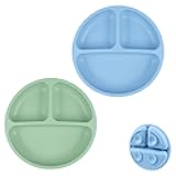 Suction Plates, 2 Pcs Baby Toddler Plate, 100% Food Grade Silicone BPA Free Baby Plates, Divided Plate Design, Silicone Grip Dish Microwave & Dishwasher Safe