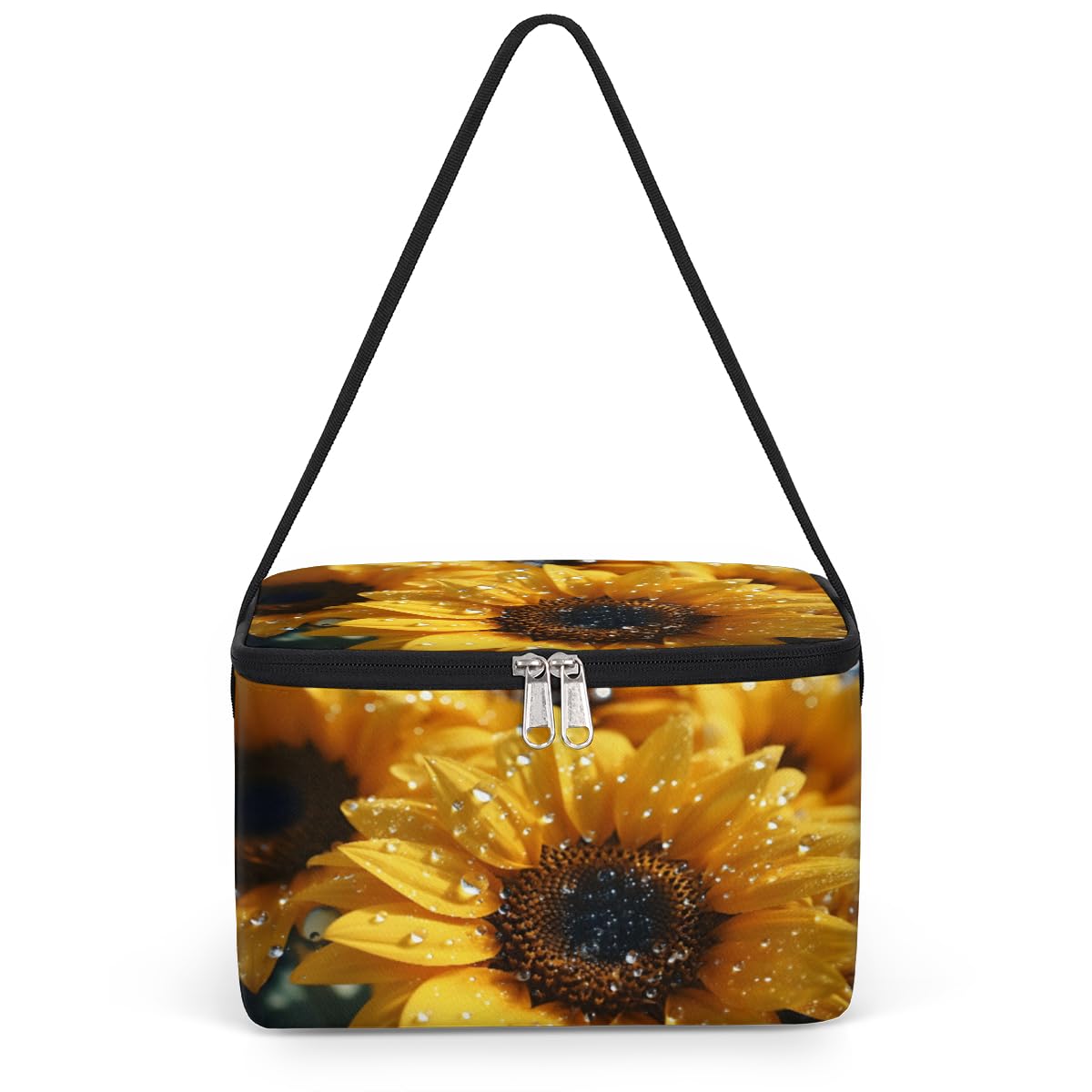 Sunflower Rain Lunch Bags for Women Men 9 Cans, Hot & Cold Food Delivery Bag Insulated Grocery Bag Insulated Lunch Box Summer Floral Cooler Bag for Office Work Picnic Beach