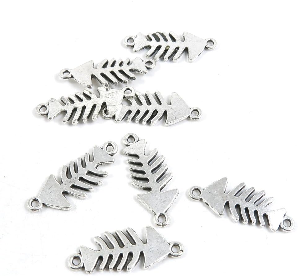 Antique Silver Tone Jewelry Making Charms Pendant Findings Craft Supplies Bulk Lots Arts D5XU7 Fish Bone Fishbone