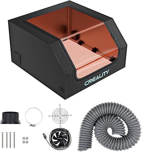 Miniatura 8 de Creality Recinto para grabador láser, ignífugo y a prueba de polvo, cubierta protectora de 27.5 x 28.3 x 15.7 pulgadas con ventilador y tubo, se