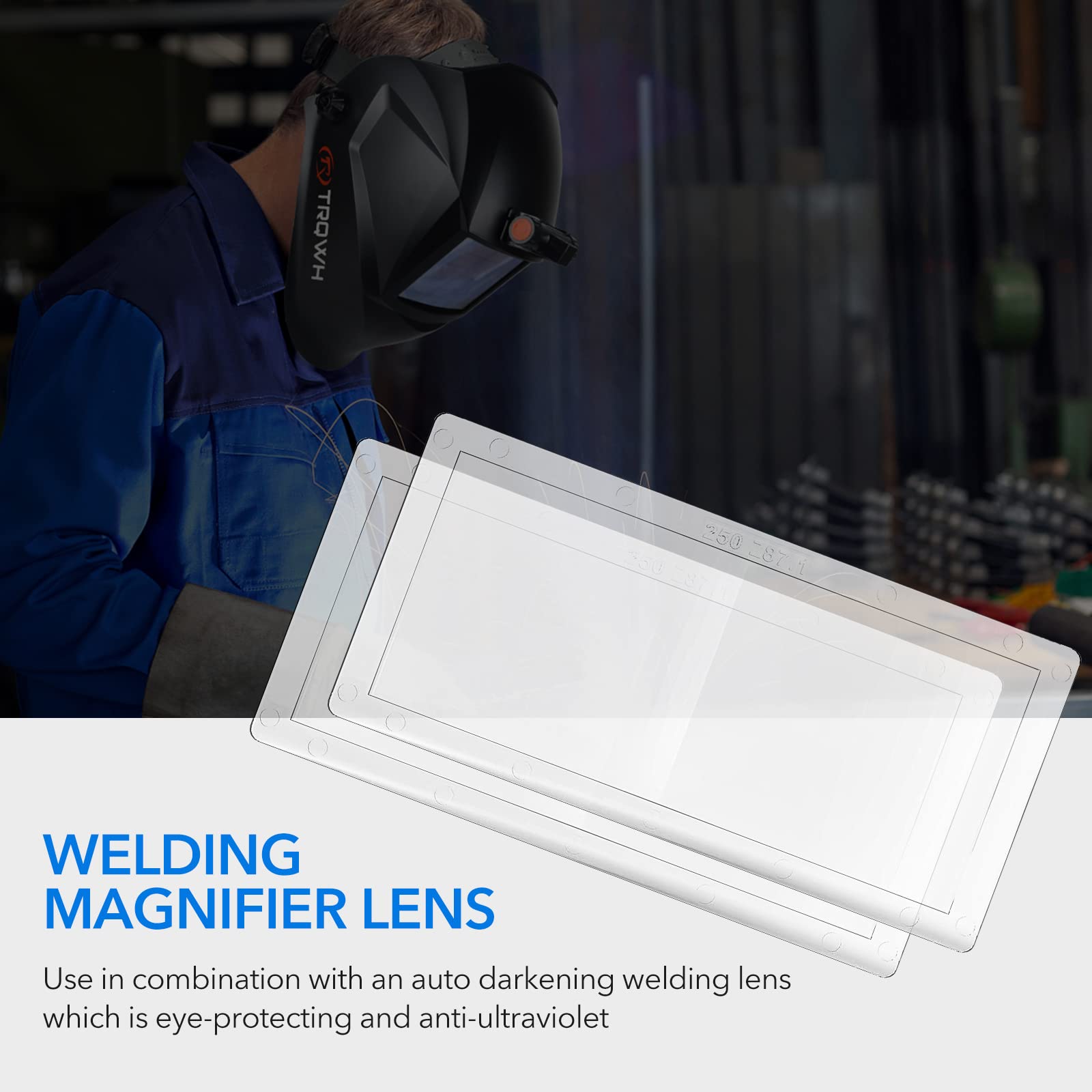 2.00 Diopter Magnifying Lens For Welding Helmets - 2x4.25 Inch, Pack Of 2, Optical Glass Cheater Lenses