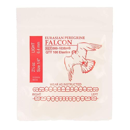 Miniatura 1 de American Orthodontics Elastics Wildlife Falcon  Ligero, tamaño de 2.5 O, 14 pulgadas, 100 paquetes por caja, 10,000 elásticos  Fabricado en los