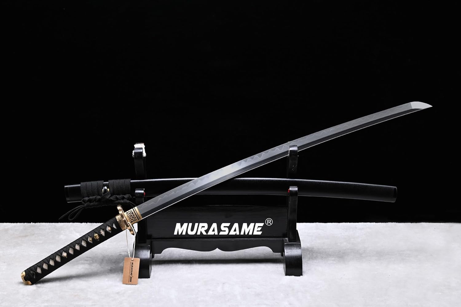 MURASAME 41" Katana Sword Clay Tempered Damascus Folded Steel Real Hamon Brass Tsuba Very Sharp
