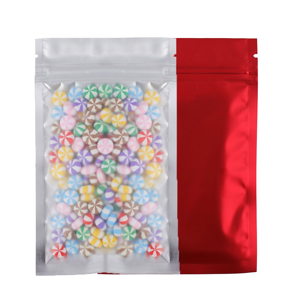 100 Assorted Translucent/Silver/Colored Flat Metallic Foil Zip Top Bags Pouch 8.5x13cm (3.3x5.1") (Red)
