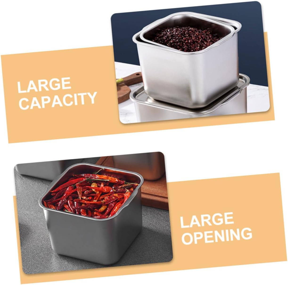 GLEAVI Stainless Steel Seasoning Jar Condiment Pot with Lid and Handle