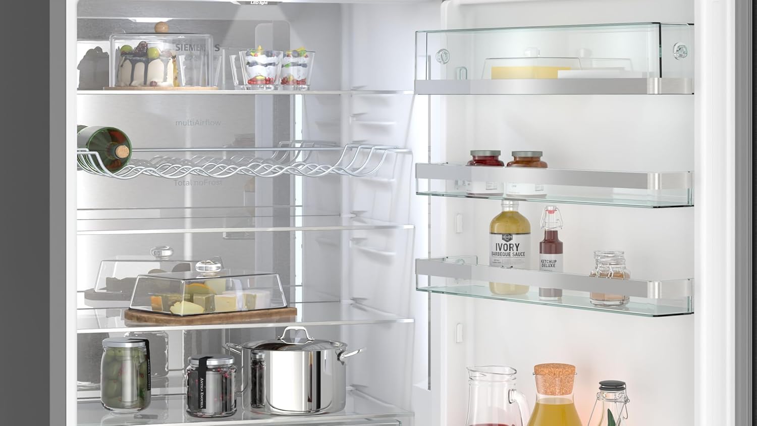Siemens KG49N4XAF, iQ500, Freistehende Kühl-Gefrier-Kombination, Gefrierbereich unten, 440 l, Total noFrost, hyperFresh, extrem leise, LED Beleuchtung, 203 x 70 cm, Gebürsteter Stahl AntiFingerprint