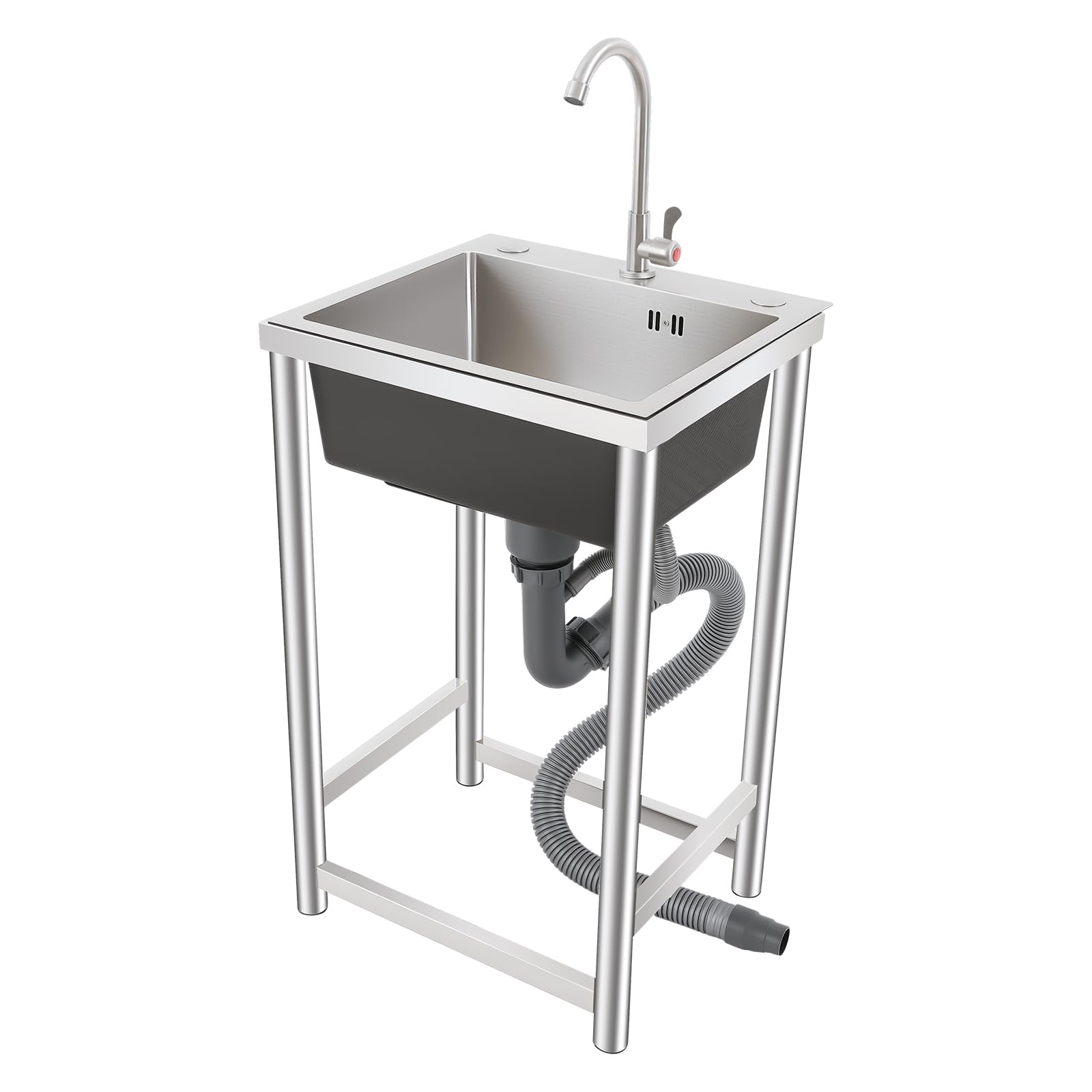 Lavandino da Esterno, 45x41x75cm Lavandino, Lavabo da Esterno, Carico Telaio 50kg, Lavandino da Esterno con Mobile, Lavabo da Giardino per Cucine, Lavanderie, Garage e Giardini (Argento/Nero)