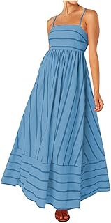 2025 - Vestido maxi sin mangas a rayas para mujer, vestido midi con espalda descubierta, tirantes espagueti, bohemio, flowy, largo 40