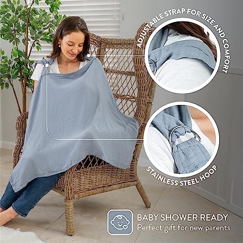 Muslin Nursing Cover for Baby Breastfeeding, Soft & Breathable Cotton Breastfeeding Cover for Mom with Rigid Hoop for Mother Nursing Apron by Comfy Cubs (Pacific Blue) - Thumbnail 2