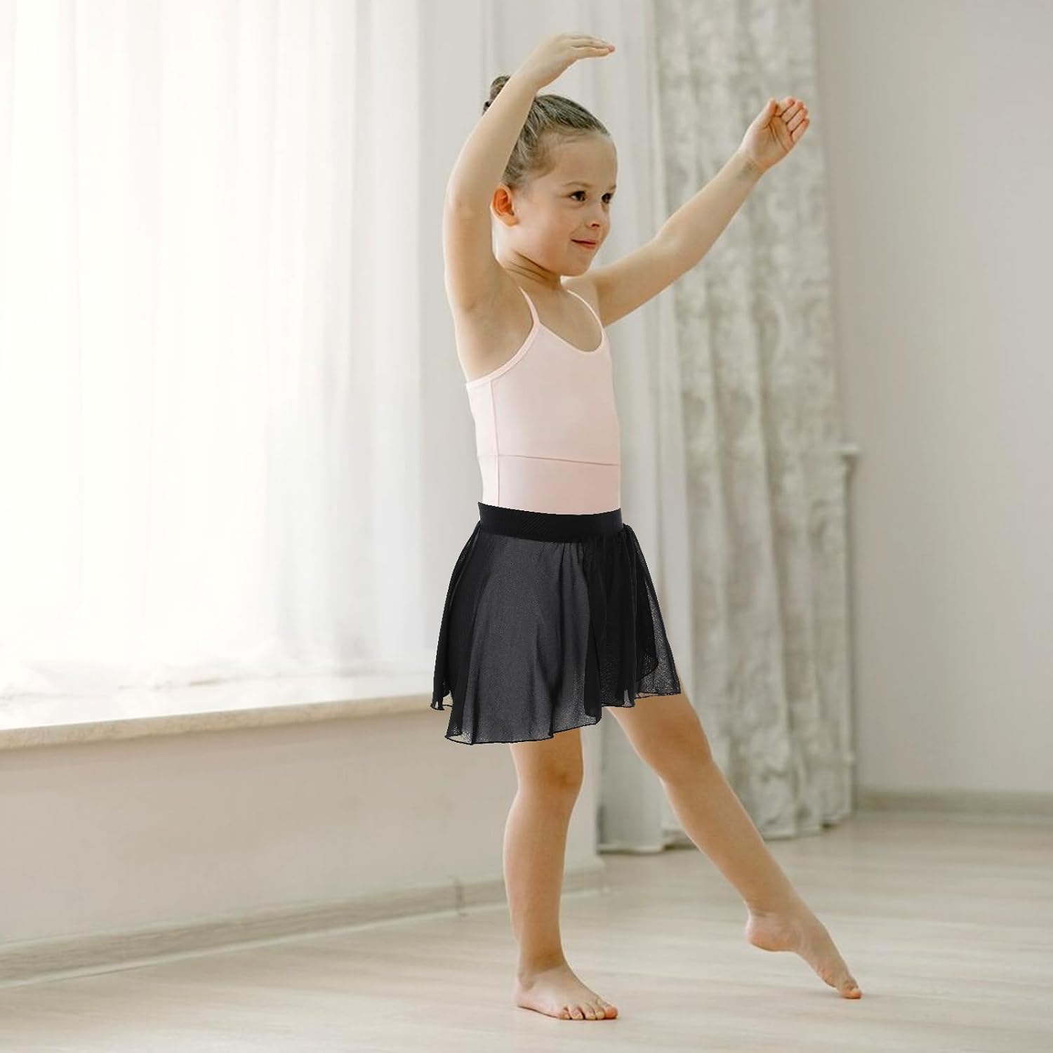 Abeillo Ballet Dance Skirt Pull On Elastic Dance Wrap Skirt Chiffon Girls Ballerina Skirts for Training, Performance