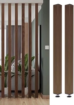 ZAQYCM Rustic Room Divider Wood Columns, Living Room Kitchen Bedroom Bathroom Home Entryway Wood Slat Wall Post Partition Floor to Ceiling, No Drill Installation2 Pack,220cm/86.6in/7.21ft