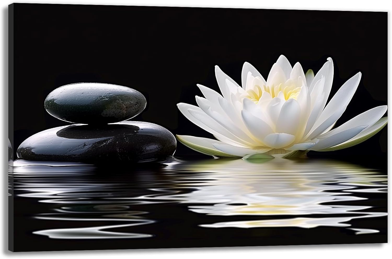 GLOKAKA Zen Wall Art,White Lotus Bloom in Water with Spa Stone,Black and White Bathroom Canvas Wall Art,Zen Spiritual Decor for Yoga Meditation Room Living Room,Office