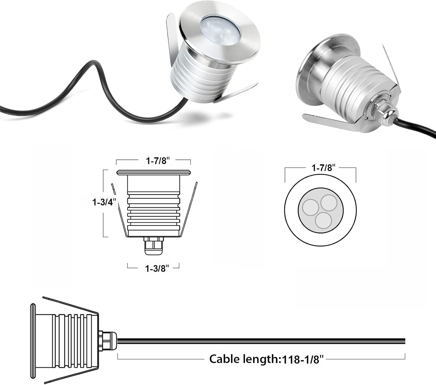 Waterproof LED Swimming Pool Lights 3W Dimmable Underwater Light, Works at 12V-24VDC, 12VAC, 4 Packs IP68 Low Voltage In-Ground Lights for Pools Ponds Waterfall Fountains, Blue Color Light