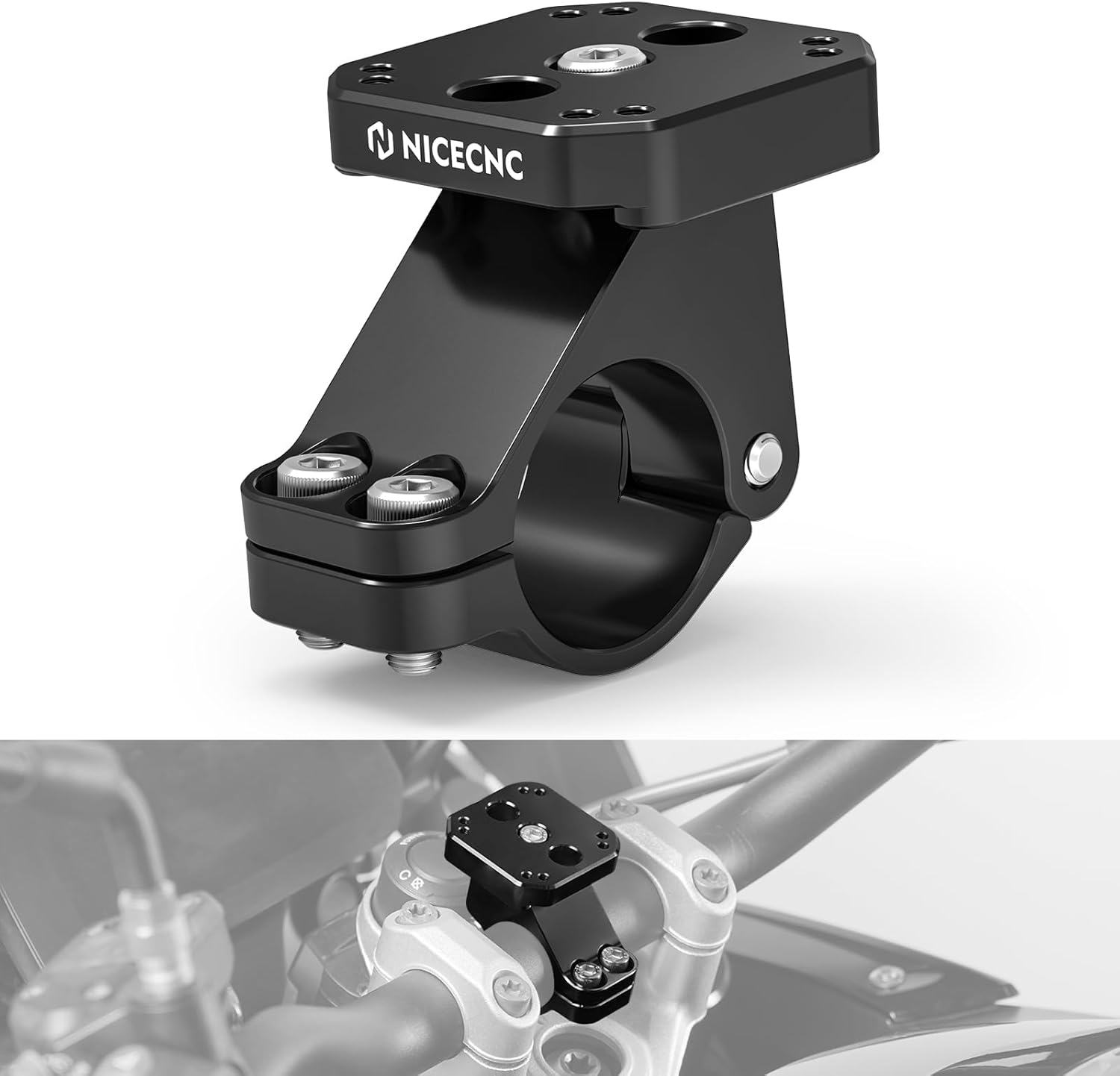 NICECNC 32mm Handlebar Clamp GPS Mounting Bracket Compatible with BMW R1200GS/Adventure 2013-2018, R1250GS/Adventure 2019-2023, R1300GS/Adventure 2024-2025, Aluminum, Black