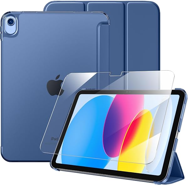 Case with Screen Protector for iPad A16 11th 10th Generation (2025/2022, 11/10.9 Inch), Slim Hard Translucent Back Full Protective Smart Cover for iPad 11, Auto Sleep/Wake, Sea Blue - 1