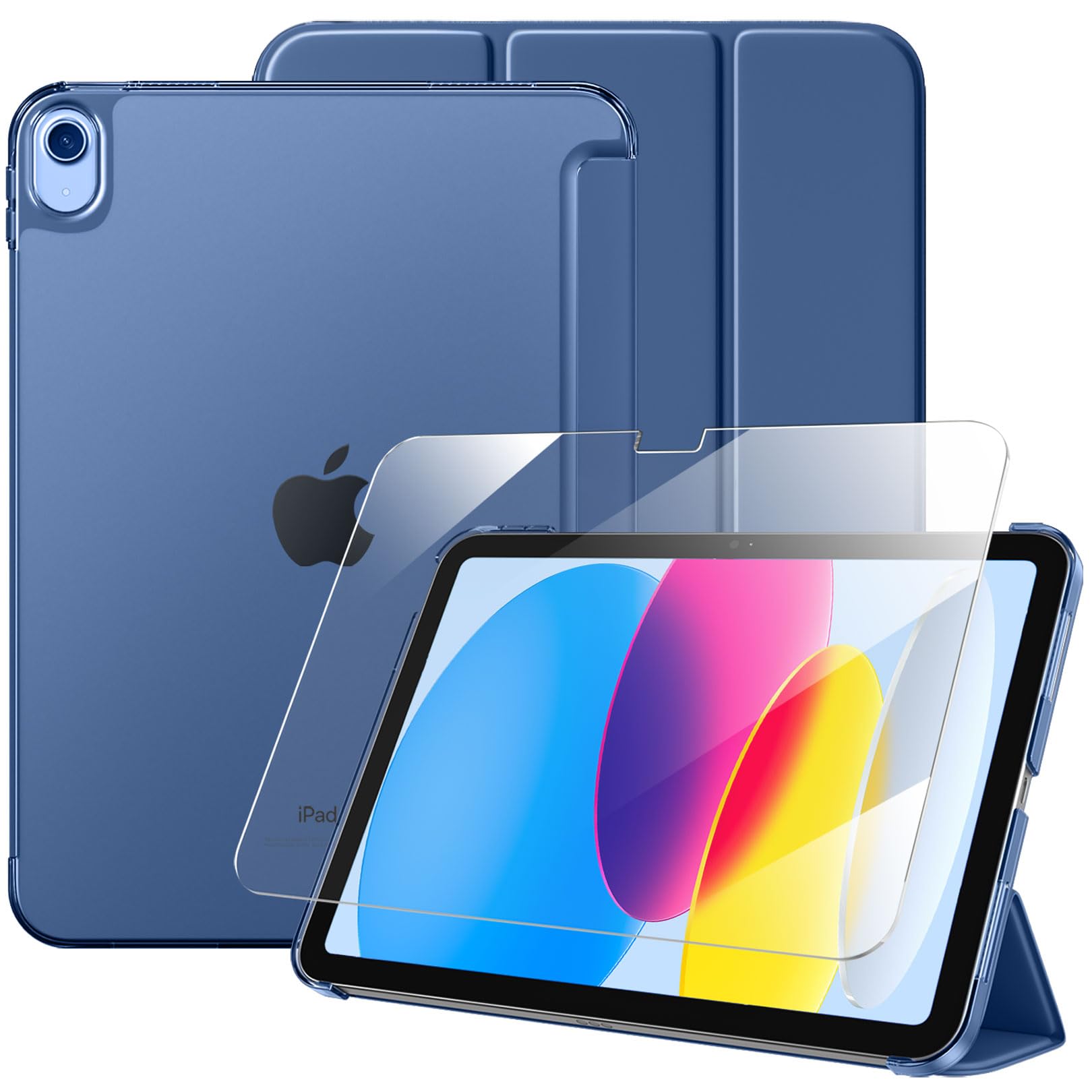 Case with Screen Protector for iPad A16 11th 10th Generation (2025/2022, 11/10.9 Inch), Slim Hard Translucent Back Full Protective Smart Cover for iPad 11, Auto Sleep/Wake, Sea Blue