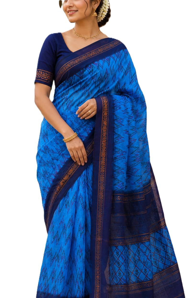 Madurai Sungudi Cotton Sarees for Women | Zari Border Printed Pure Cotton Sarees - Without Blouse-picture-35