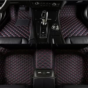 Custom Personalized Floor Mats for Cars - Luxury Full Coverage All Weather Anti-Slip Leather Car Mat Set for 99% of Cars, Trucks & SUVs (Black 8 Red)