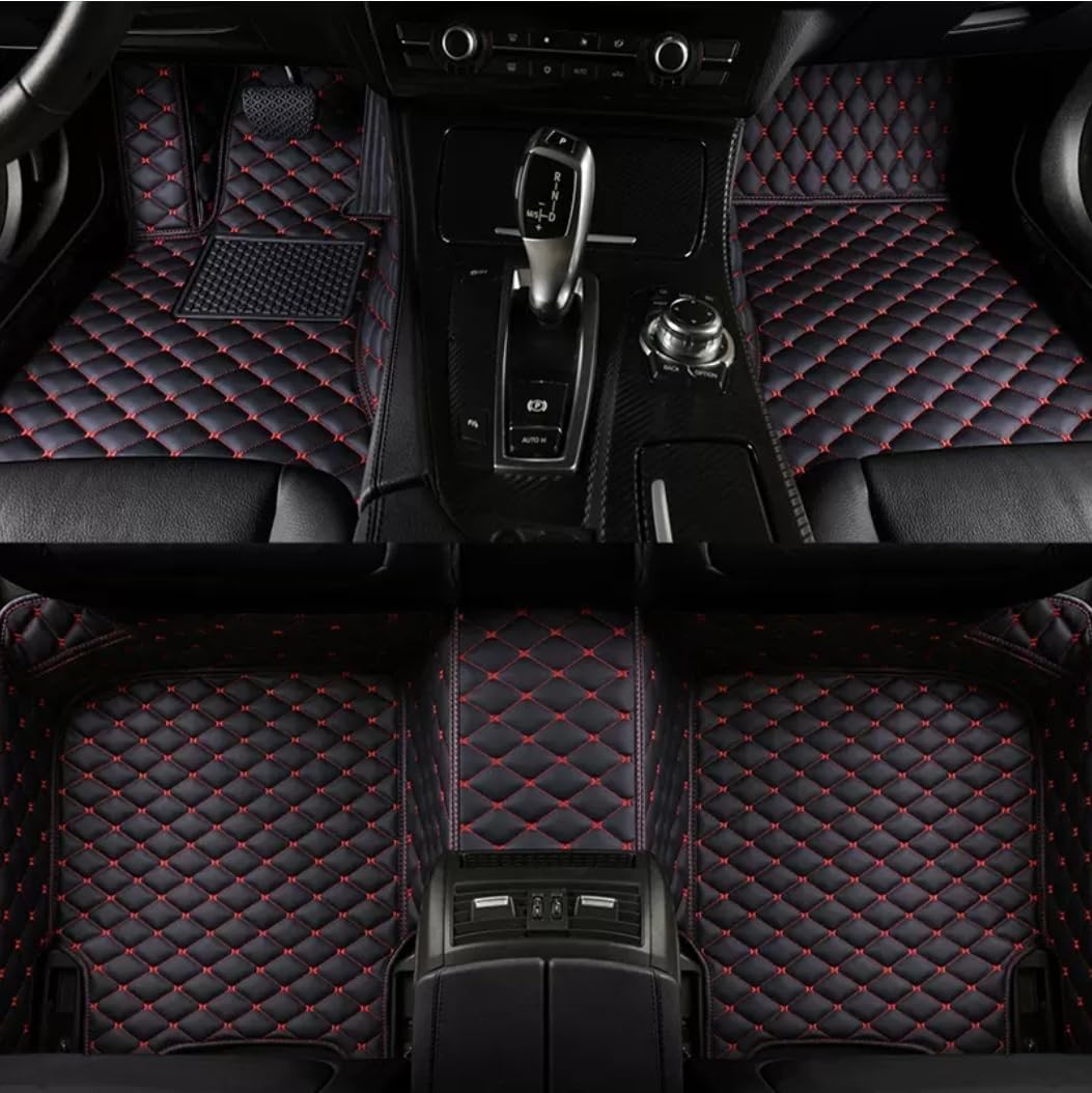 Custom Personalized Floor Mats for Cars，Luxury Full Coverage All Weather Car Floor Mats，Anti-Slip Leather Car Mat Set ，Custom Floor Mats for 99% of Cars, Trucks & SUVs (Black 8 Red)
