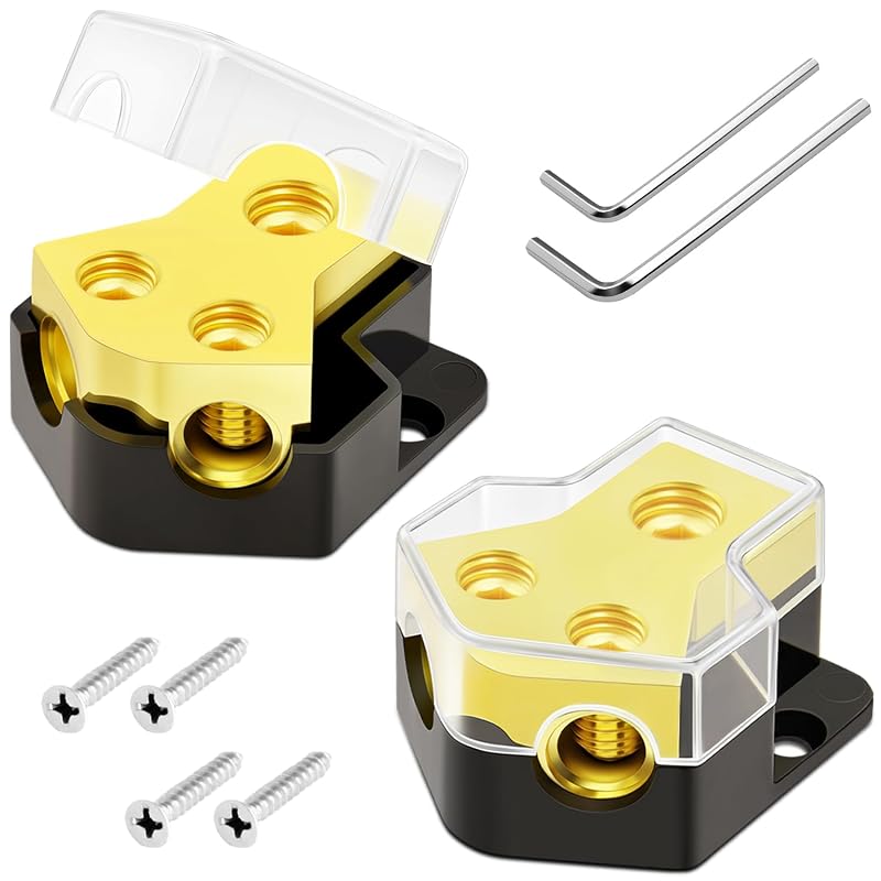 Bloco Distribuidor de Energia 12 V para Áudio Automotivo, 2 Vias, Entrada 0/2/4 Gauge AWG e Saídas 4/6/8 Gauge AWG, Bolipoeq, 2 unidades