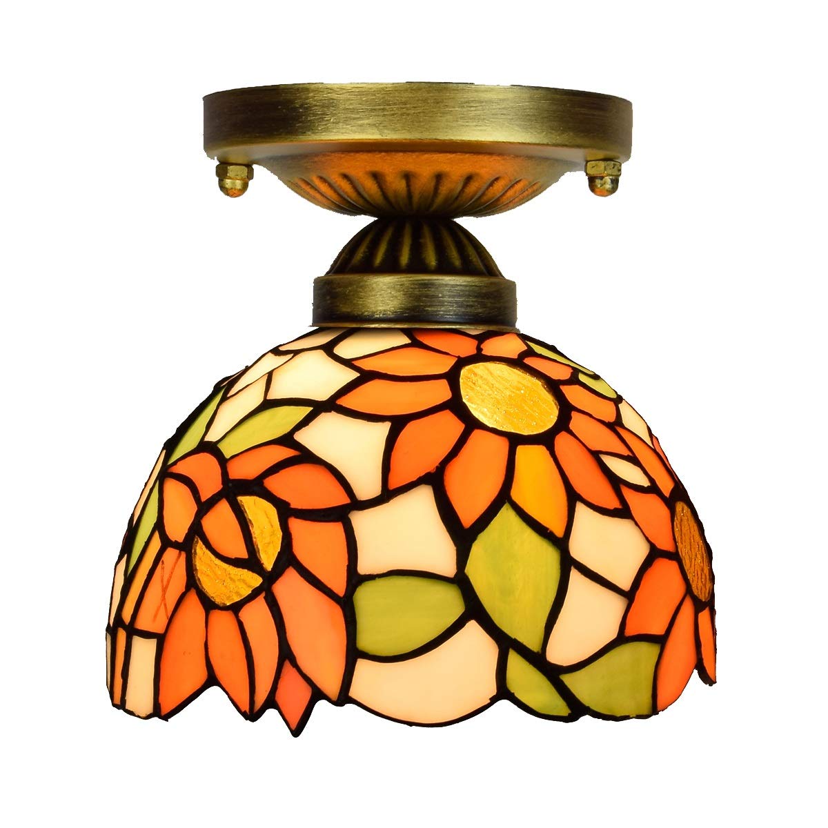 HJRegaFimu 8 Inch Ceiling Light Small Stained Glass Chandelier Rustic Sunflowers Vintage Decor Uplighter Lamp For Living Dining Room Bedroom Corridor