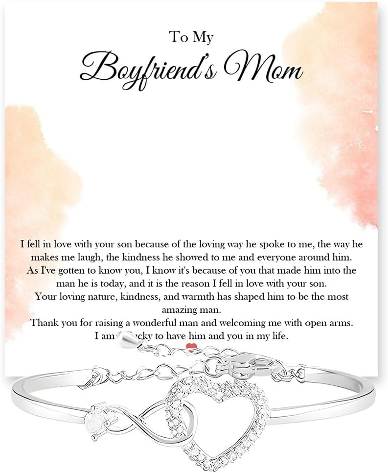 To My Boyfriend's Mom Heart Bracelet, Gift For Boyfriends Mom Jewelry, Bracelet for Birthday & Mother's Day with Message Card and Box Meaning
