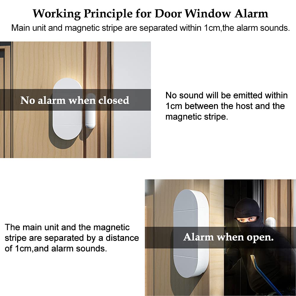 Shackcom 4pcs Alarma para Puertas y Ventanas con Control Remoto para casa con Sensor Magnético Inalámbrico para Sistema de Seguridad para el hogar - Antirrobo Detectores Sirenas con Pilas-130db