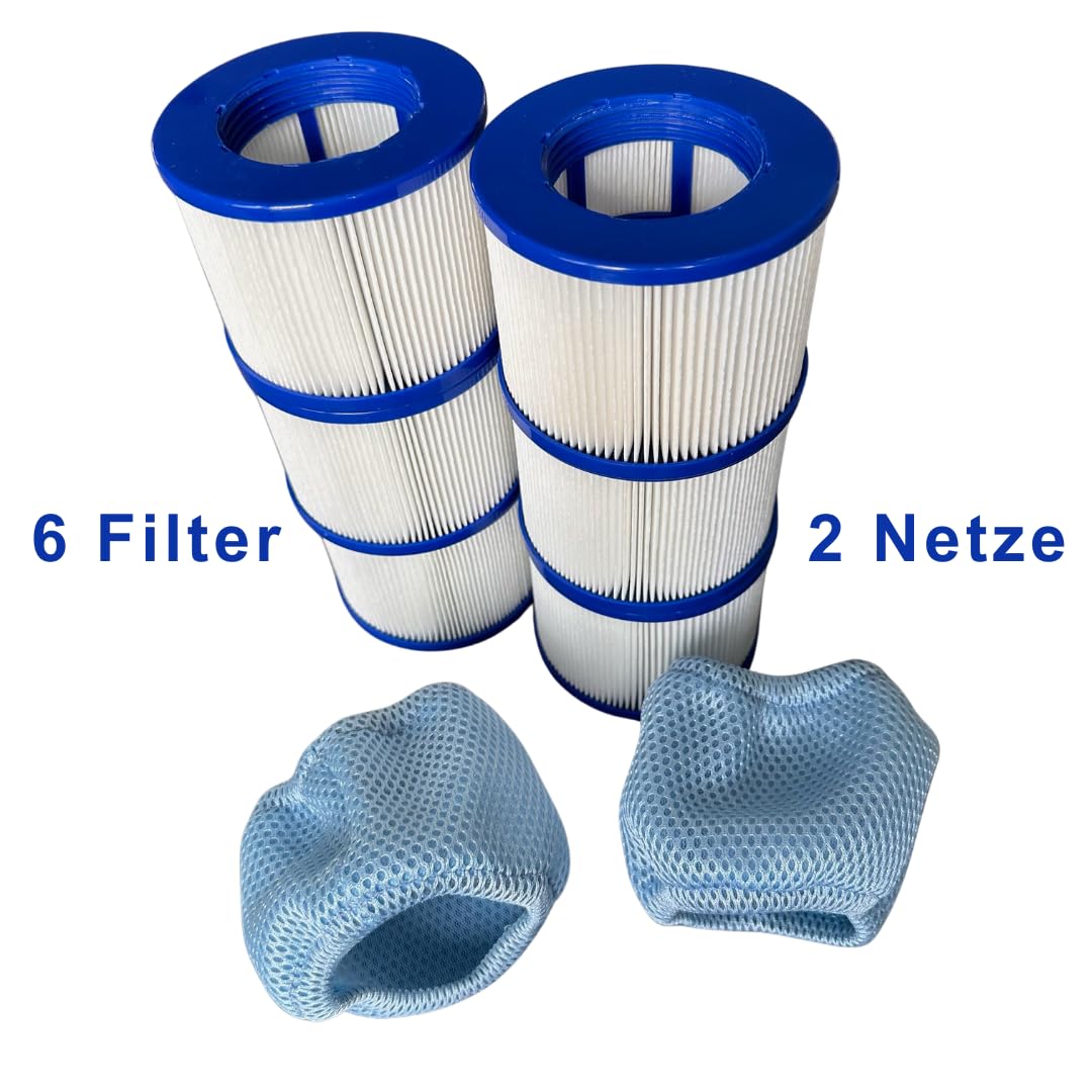 GAJA Set di filtri 2 in 1 per spa gonfiabili, Infinite Spa, 6 cartucce filtranti e 2 reti di protezione per Clever Spa e filtro Whirlpool Accessori Spa filtri di ricambio per piscine gonfiabili