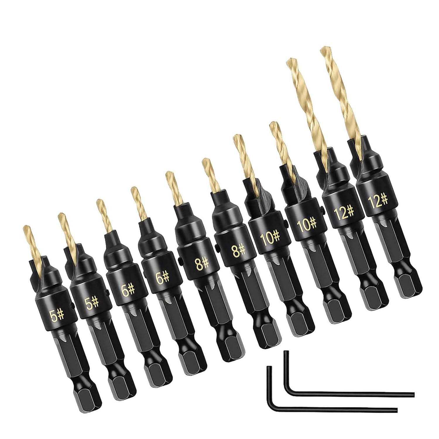 12PCS Drill Countersink Bit Set, 1/4" Hex Shank Wood Drill Bits for Flush Screw Installation US