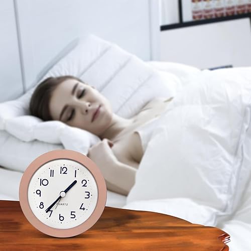 Miniatura 7 de Reloj despertador con luz de fondo, 4 pulgadas, bonito reloj analógico de cuarzo digital, redondo, sin tictac, funciona con pilas, textura