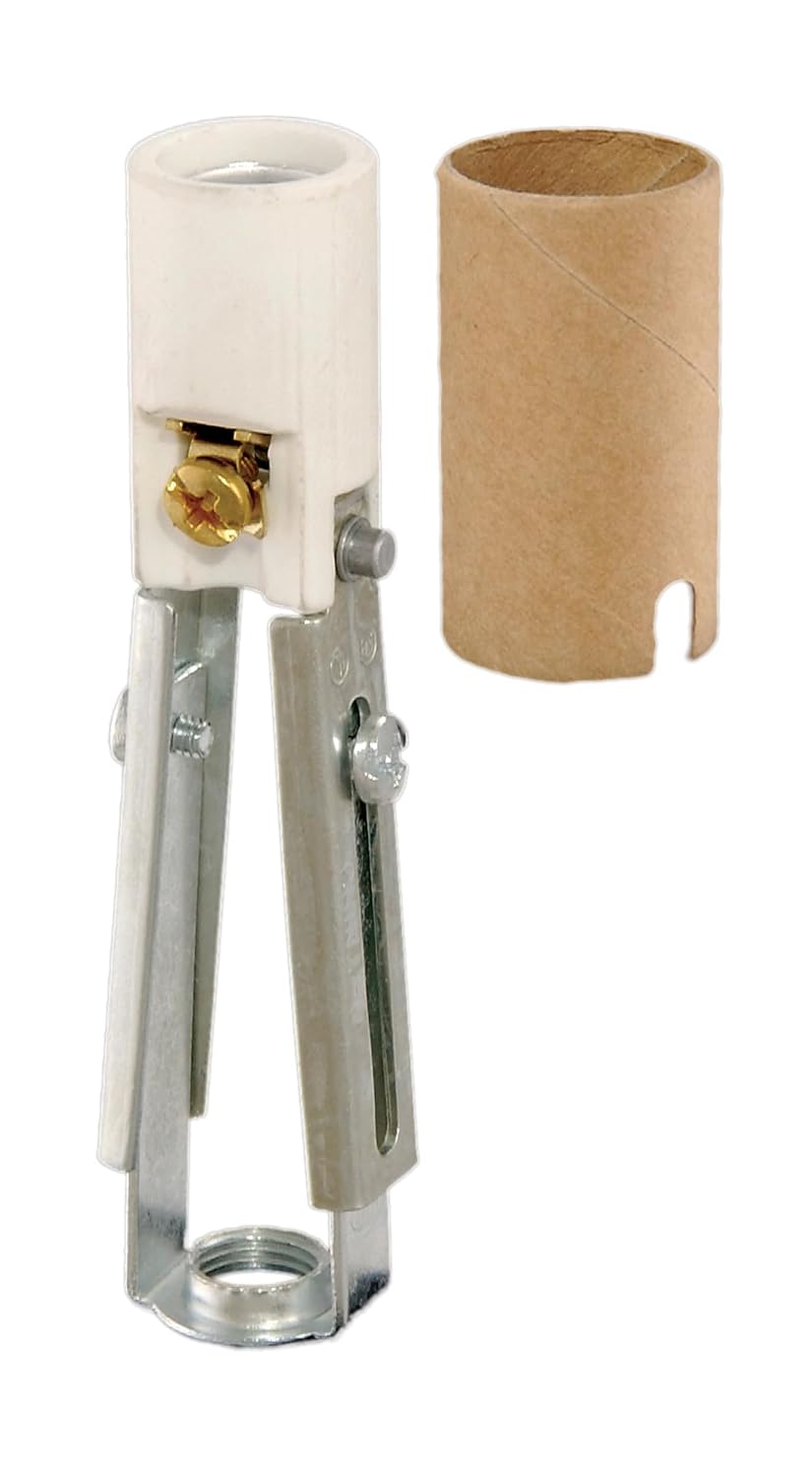 B&P Lamp® Keyless Porcelain Adjustable Candelabra Candle Socket, Adjusts from 3-3/8 Inches to 4-11/16 Inches