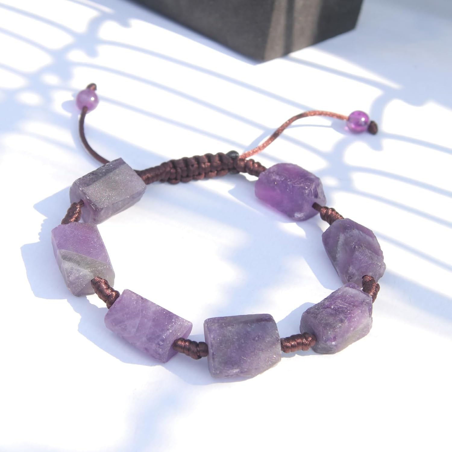 Raw Amethyst Crystal Mens Bracelet, Natural Purple Aemthyst Healing Stone Beaded Bracelets for Men, Handmade Crystals Braided Bracelet Men's Birthday Spiritual Jewelry Gifts for Him - Image 6