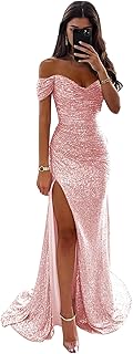 Women's Sequin Prom Dresses with Slit Mermaid Long Ball Gown Ruched Sparkly Formal Evening Gown - Buy now