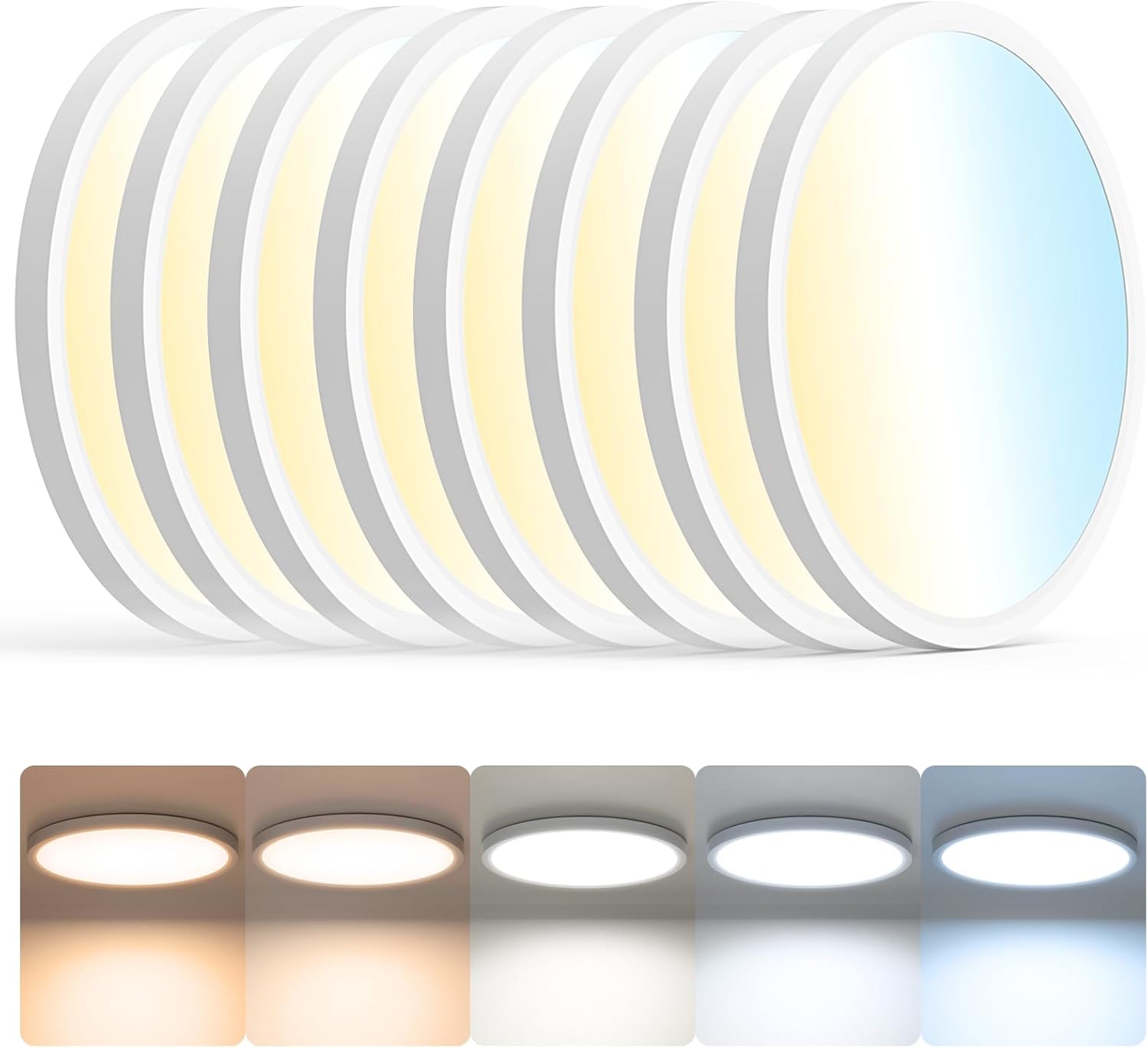 8Pack LED Flush Mount Ceiling Light,12inch 24W,2700K-6500K 5 Color Temperature Selectable Ceiling Lights, 3200LM Low Profile Ceiling Light for Bedroom Kitchen Hallway