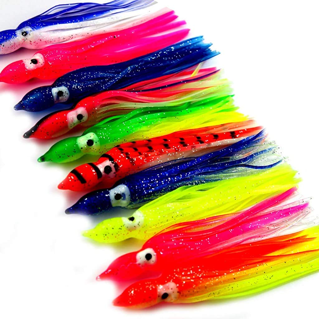 50pcs Luminous Hoochie Octopus Skirts Trolling Lures Fishing Tackle