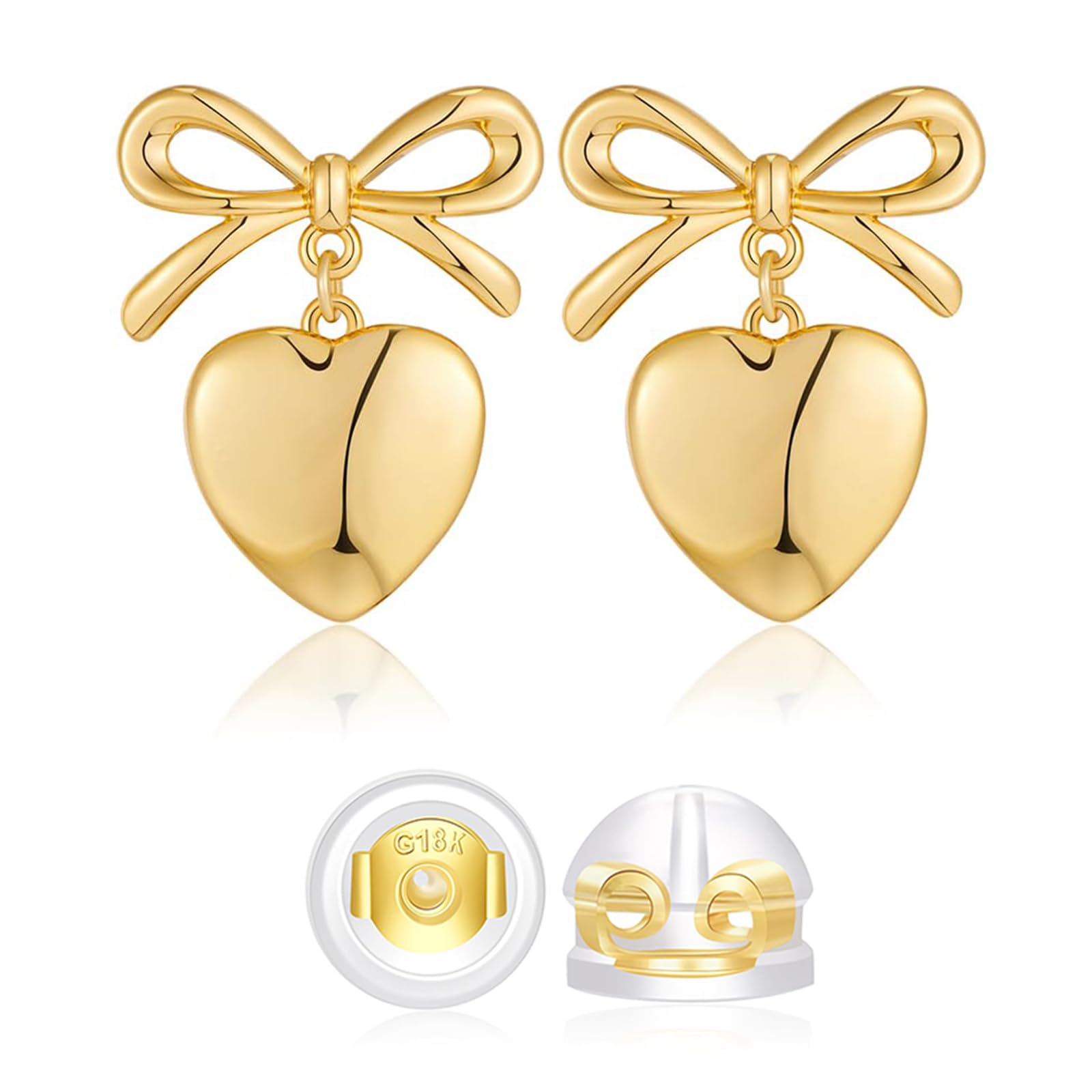 Ruzister1 par de pendientes de aro de oro con forma de corazón para mujer, pendientes colgantes de lazo, pendientes hipoalergénicos, dorado