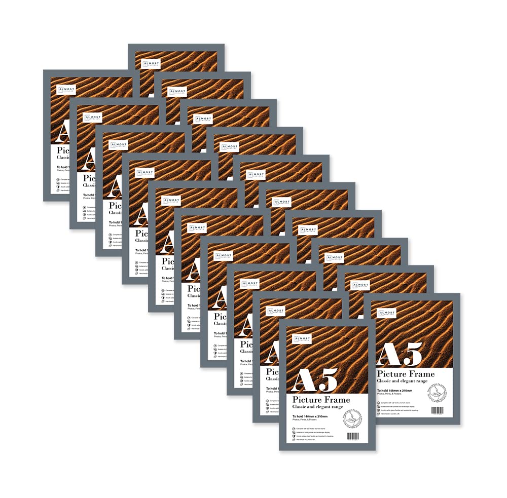 Almost Frameless A5 Grey Picture Frame Set of 20, Display A5 Picture Gallery Wall, Poster, Photo, Artwork, or Print, Grey