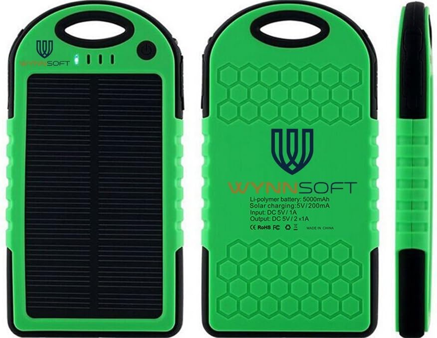 Wynnsoft Dual USB Waterproof Solar Battery Charger - Green