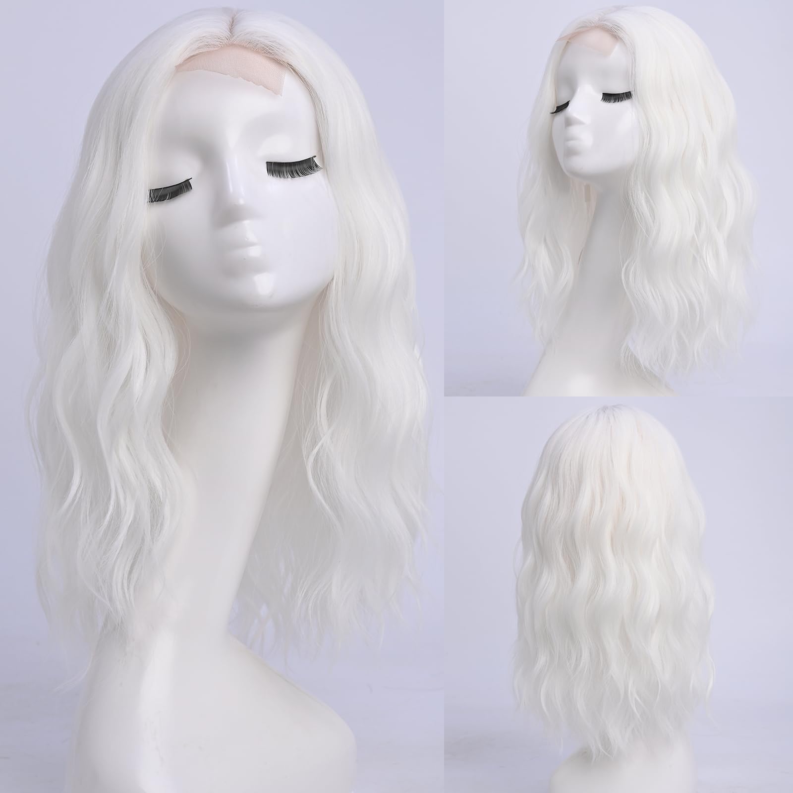YaissmyLu Medium Length Light White Wavy Wigs for Women 18 Inch Middle Part Wavy White Wig Natural Looking Synthetic Heat Resistant Fiber Wig for Daily Party Use (18 inch) - Image 2