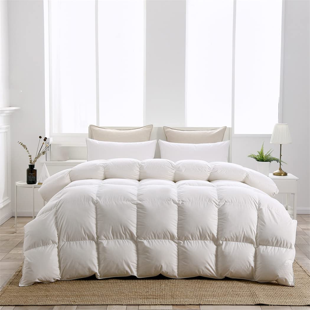 Edredón de plumón de ganso de invierno con funda de algodón suave para cama doble blanca