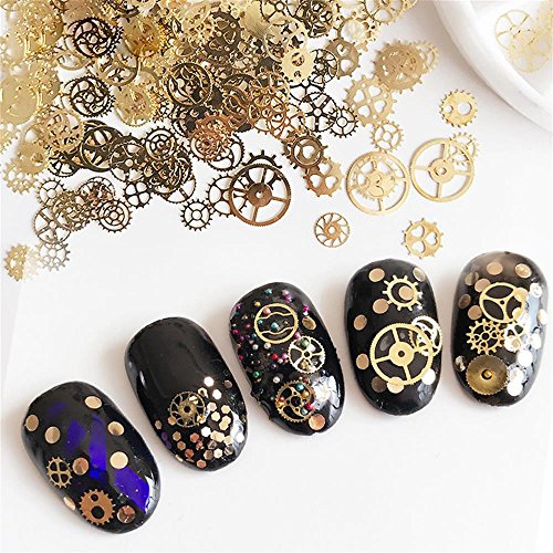 ericotry 2 Boxes Gear Nail Stickers Metal 3D Steam Punk Nail Sequins Decal Clock Watch Wheel Gear Nail Studs DIY Nail Tips Art Decorations Accessories (Mixed Pattern)