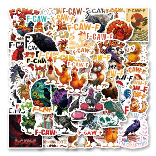 50Pcs F-CAW-F Stickers Funny Meme F Caw F Chicken Crow Sticker Scrapbook Waterproof Vinyl for Laptop, Water Bottle, Skateboard, Scrapbooking, Party Favors