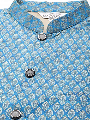 Image of SOJANYA (Since 1958, Men's Silk Blend Grey Kurta Pyjama & Silk Blend Jacket Combo