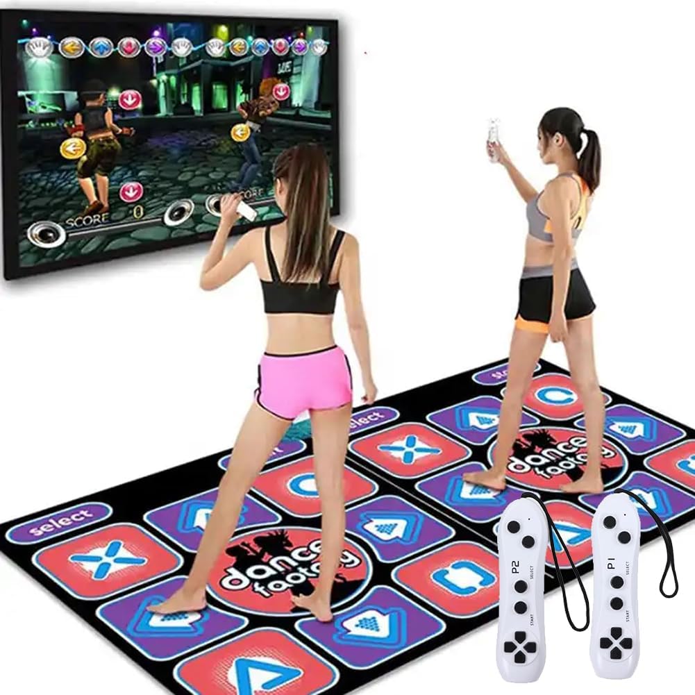 Dance Mat Double for Kids and Adults, Multi-Function Electronic Yoga Fitness Pads, with Game Controller, Non-Slip Running for, Gifts for Girls Boys