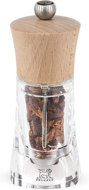 Peugeot - Oleron Manual Chilli Mill - Adjustable Grinder- Plastic, Acrylic and Natural Beechwood, 14 cm