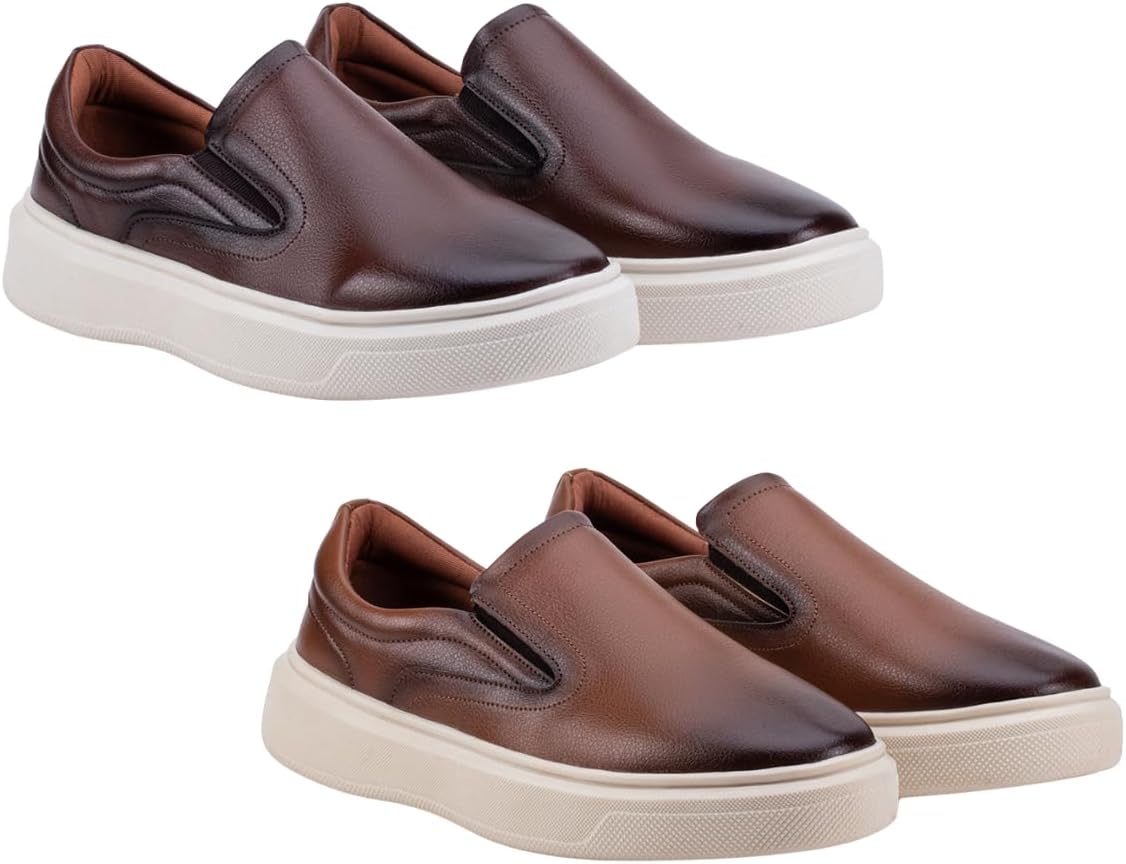 Kit 2 Tênis Slip On Iate Masculino Couro Confortável Calce Fácil