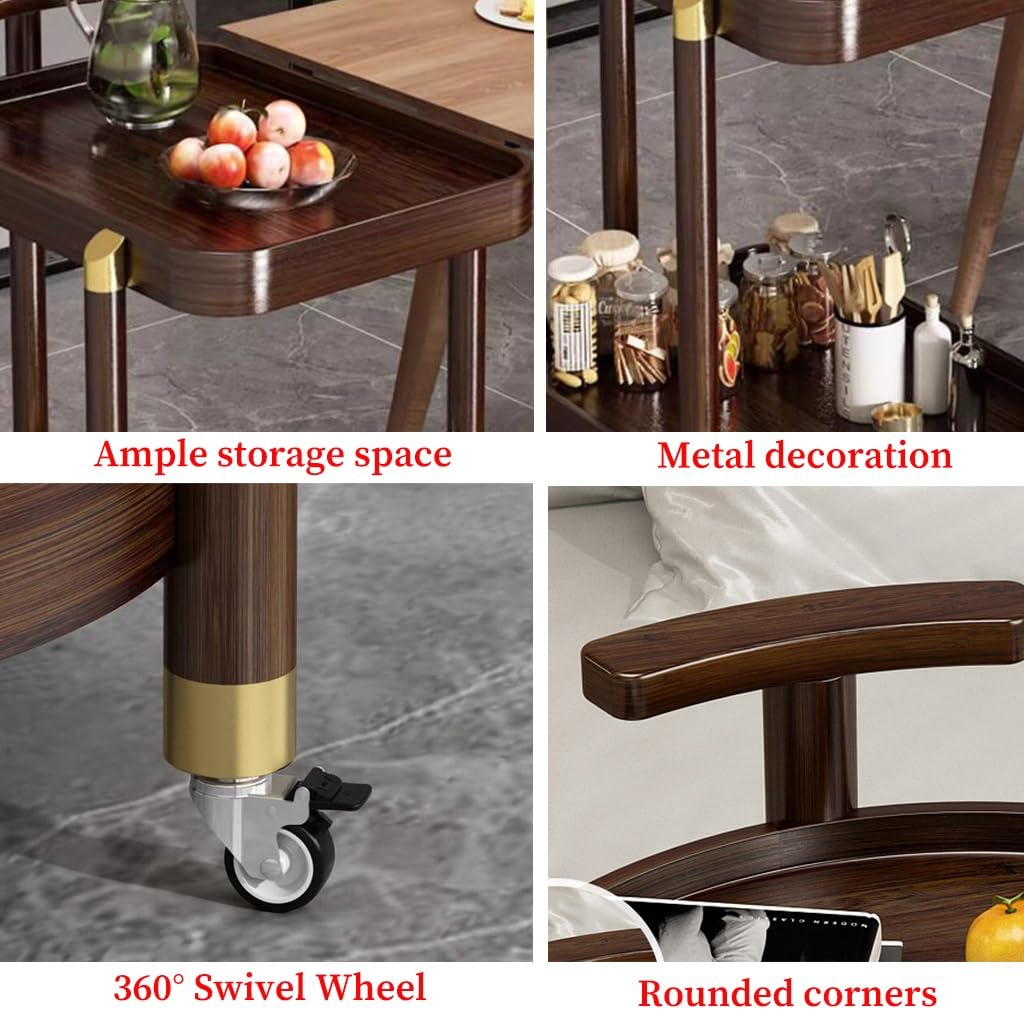 Carrello portaoggetti con ruote, sistema di scaffalatura mobile a 2 ripiani, per spazi ristretti in bagno, camera da letto, cucina, design versatile in legno