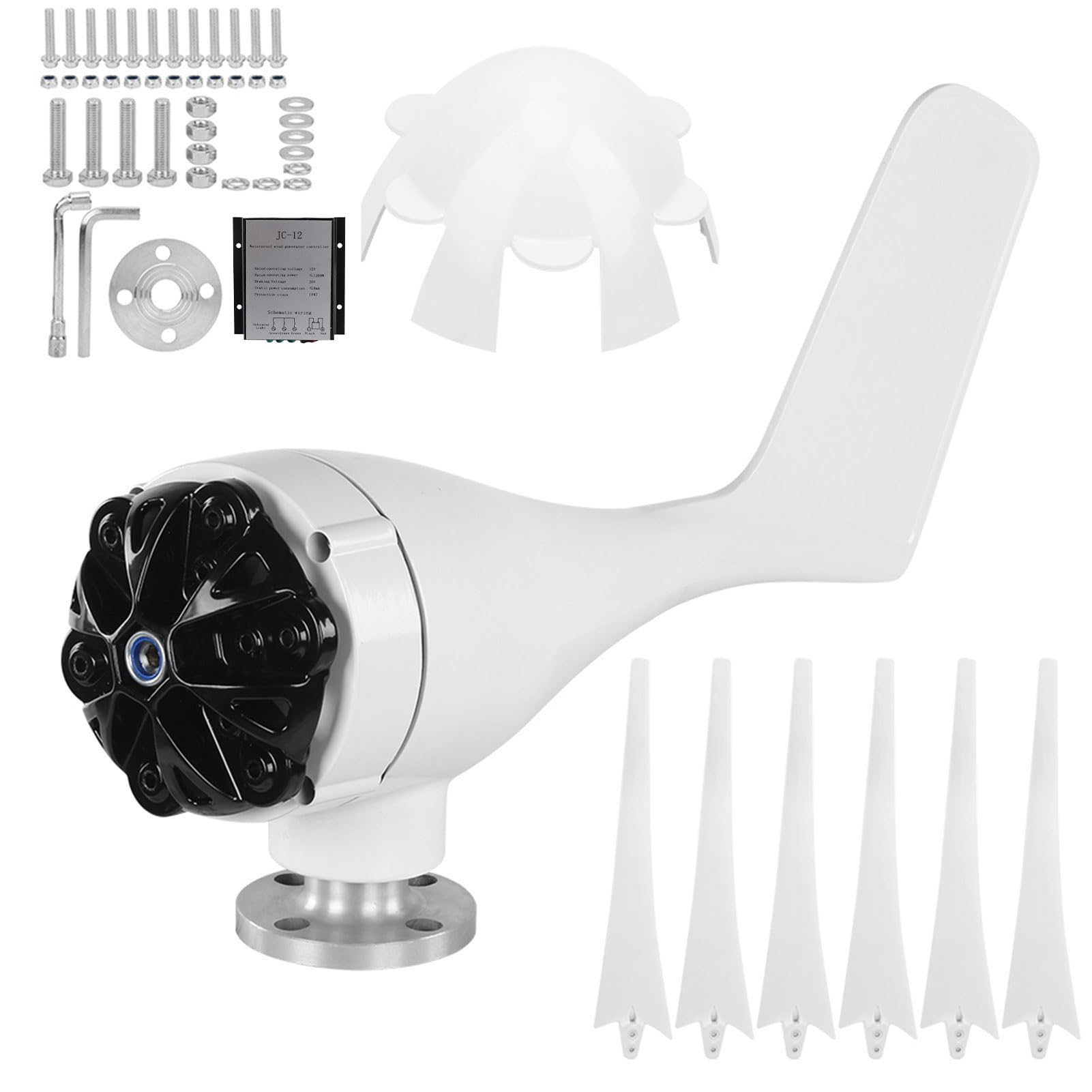 Generatore di turbine eoliche 800 W Generatore eolico CA a 6 pale con velocità di avvio lenta Utilizzo elevato dell'energia eolica per barche Terrazze Cabine Case mobili Ric (12V)