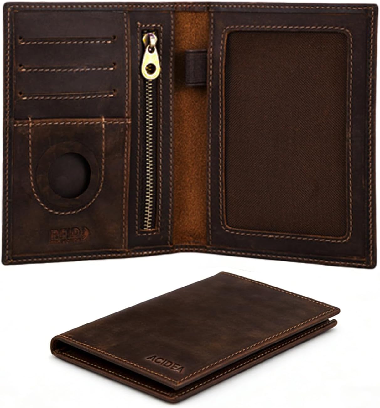 Acidea Genuine Leather Passport Holder with Airtag Slot and RFID Blocking