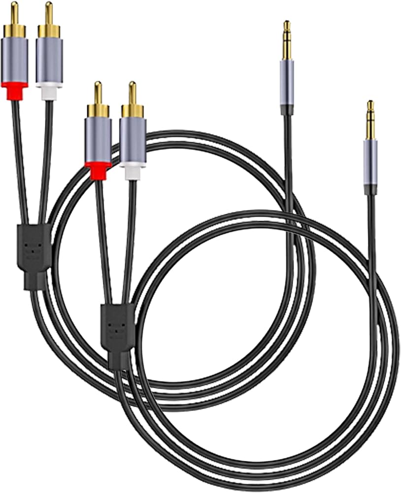 2팩 3.5mm to RCA 케이블 (5피트/1.5M), Aux to RCA 수 to 수 HiFi 사운드 헤드폰 잭 어댑터, 스마트폰, MP3, 태블릿, 앰프, 스피커, HDTV용 1/8 오디오 Y 코드 — 사진 1